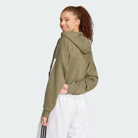 ADIDAS SPORTSWEAR Sweat-shirt à capuche zip 1/4 french terry 3 bandes Essentials Olive Strata / White FEMME