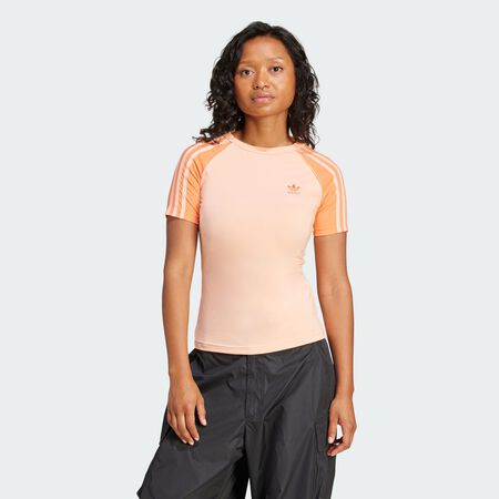 ADIDAS ORIGINALS T-shirt slim manches raglan 3 bandes Adicolor Glow Pink FEMME