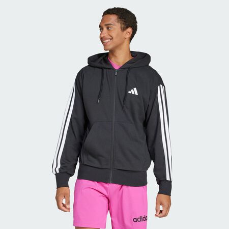 Veste à capuche entièrement zippée French terry 3 bandes Essentials : Black / White