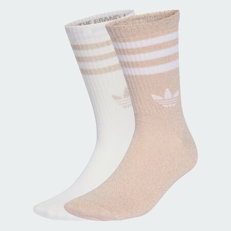 ADIDAS ORIGINALS 3-Stripes Glitter Crew Socks 2 Pairs Blush Pink / White UNISEX