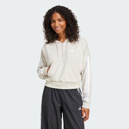 ADIDAS SPORTSWEAR Sweat-shirt à capuche zip 1/4 french terry 3 bandes Essentials Beige / White FEMME
