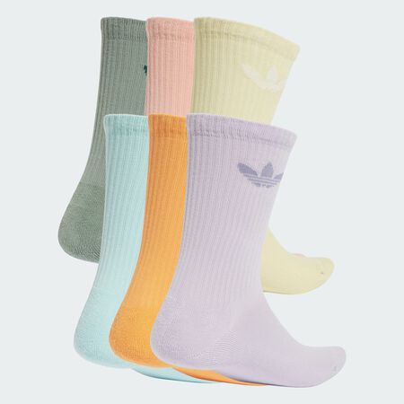 ADIDAS ORIGINALS Trefoil Cushion Crew Socks 6 Pairs Silver Green / Glow Pink / Powder Yellow UNISEX