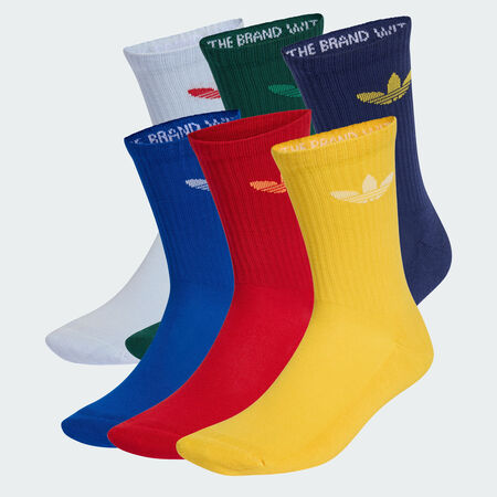 ADIDAS ORIGINALS Trefoil Cushion Crew Socks 6 Pairs Crystal Sky / Dark Blue / Better Scarlet / Collegiate Green UNISEX