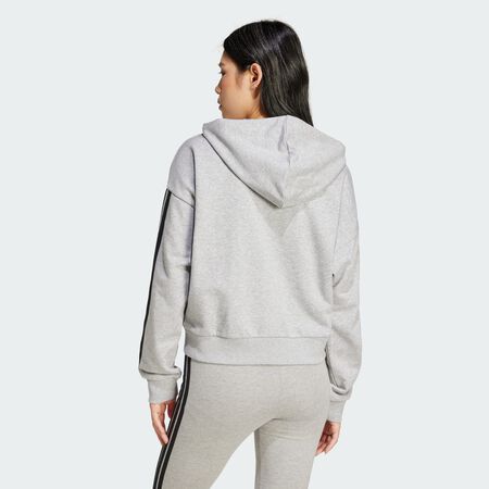ADIDAS SPORTSWEAR Veste à capuche entièrement zippée French terry 3 bandes Essentials Medium Grey Heather / Black FEMME