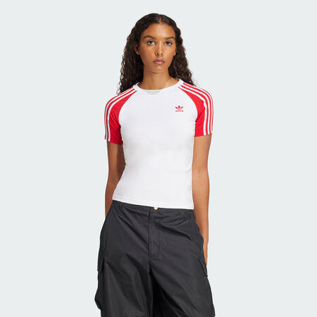 ADIDAS ORIGINALS T-shirt slim manches raglan 3 bandes Adicolor White / Better Scarlet FEMME