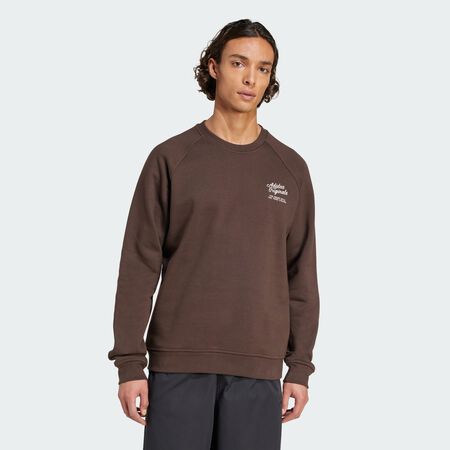 ADIDAS ORIGINALS Diner Text Graphic Fleece Crewneck Sweatshirt Dark Brown MEN