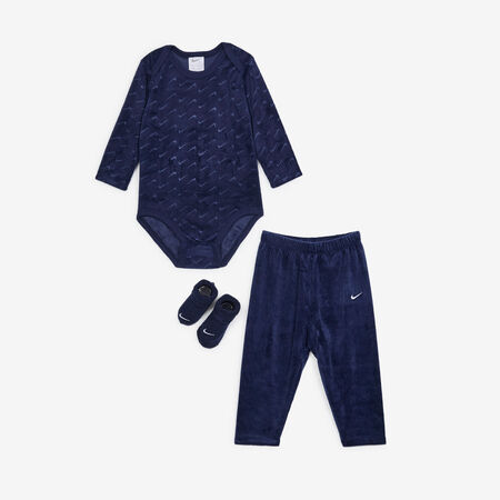 NIKE 3 PC SET VELOUR SWOOSH MARINE BÉBÉ