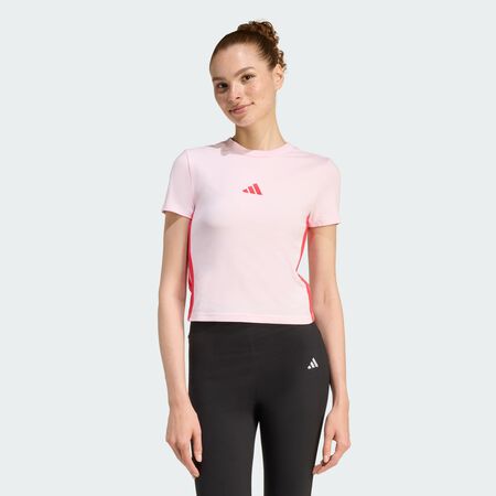 ADIDAS SPORTSWEAR Essentials 3-Stripes Slim Baby Tee Clear Pink / Pure Ruby WOMEN