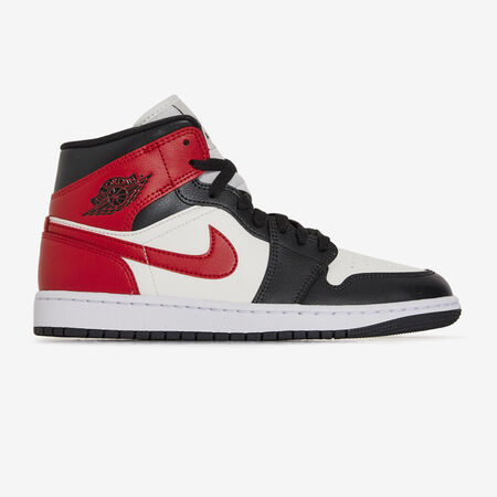 AIR JORDAN 1 MID BLACK TOE : WHITE/RED