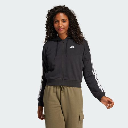 ADIDAS SPORTSWEAR Veste à capuche entièrement zippée French terry 3 bandes Essentials Black / White FEMME