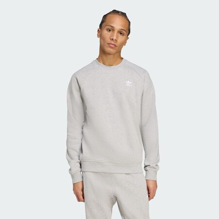 ADIDAS ORIGINALS Trefoil Essentials Crew Sweatshirt Medium Grey Heather / White MEN