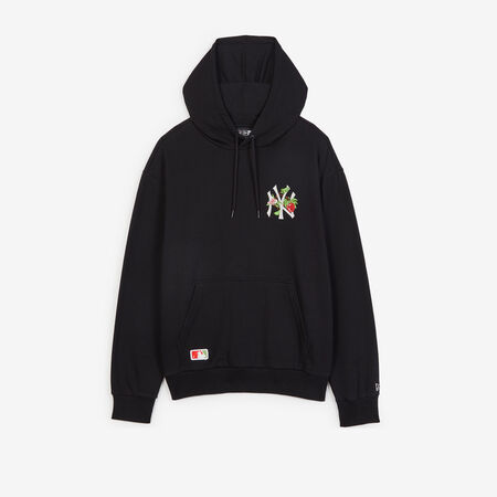 HOODIE NY YANKEES FLORAL EMBRO LOGO : BLACK/WHITE