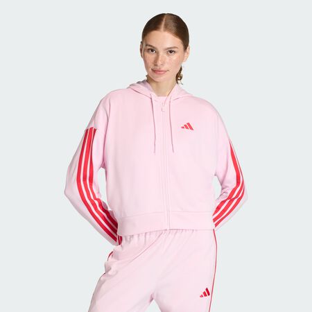 ADIDAS SPORTSWEAR Essentials 3-Stripes French Terry Full-Zip Hoodie Clear Pink / Pure Ruby WOMEN