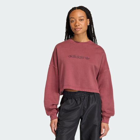 ADIDAS ORIGINALS ESSENTIALS LINEAR CROPPED SWEATSHIRT Maroon WOMEN