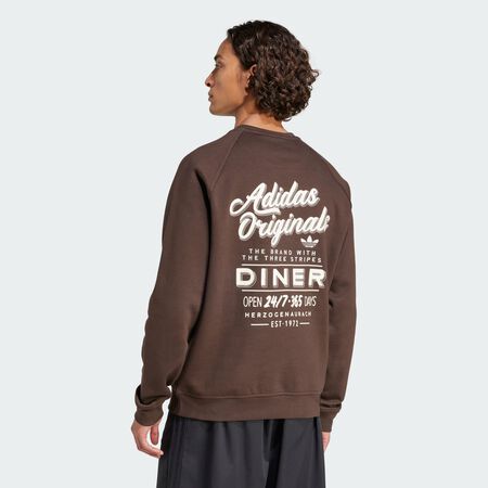 ADIDAS ORIGINALS Diner Text Graphic Fleece Crewneck Sweatshirt Dark Brown MEN