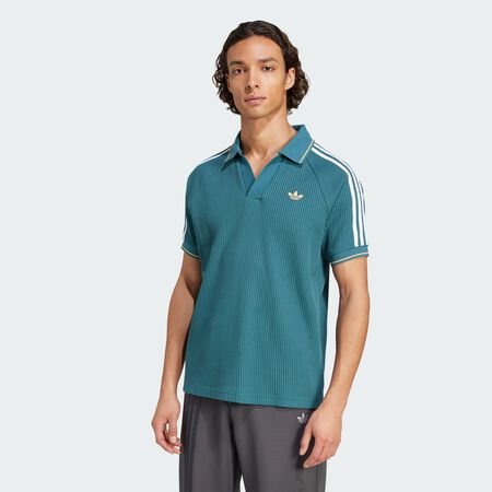 ADIDAS ORIGINALS Polo maille gaufrée adidas Originals Tech Green / Hazy Orange / White HOMME