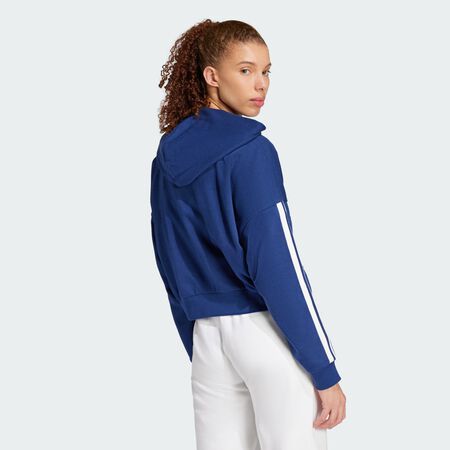 ADIDAS SPORTSWEAR Sweat-shirt à capuche zip 1/4 french terry 3 bandes Essentials Dark Blue / White FEMME