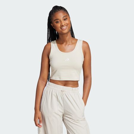 ADIDAS SPORTSWEAR Débardeur Essentials petit logo coton Lifestyle Beige / White FEMME