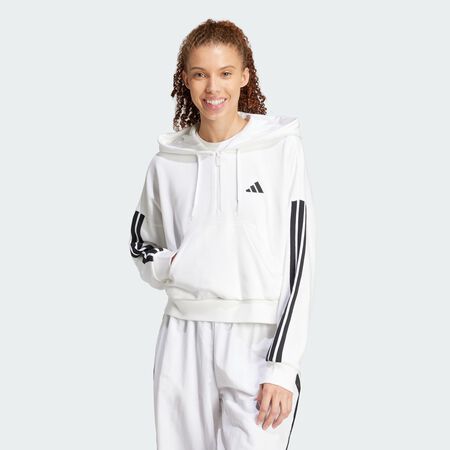 ADIDAS SPORTSWEAR Sweat-shirt à capuche zip 1/4 french terry 3 bandes Essentials White / Black FEMME