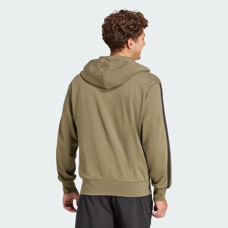 ADIDAS ORIGINALS Essentials 3-Stripes French Terry Full-Zip Hoodie Olive Strata / Black MEN