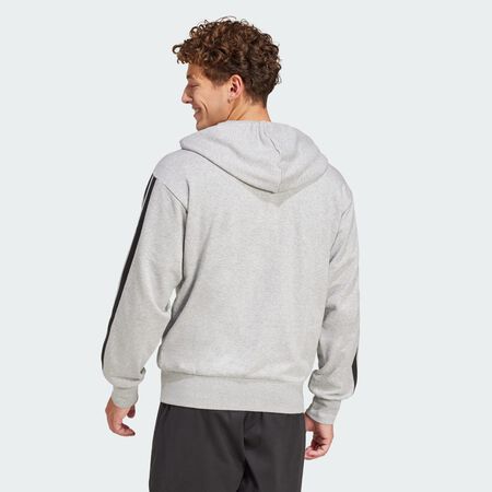 ADIDAS ORIGINALS Essentials 3-Stripes French Terry Full-Zip Hoodie Medium Grey Heather / Black MEN