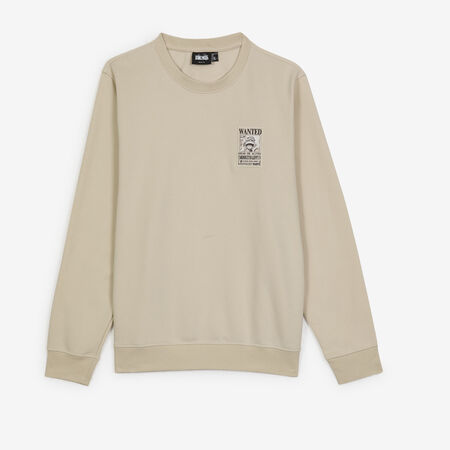 ONE PIECE SWEAT CREW WANTED LUFFY BEIGE HOMME