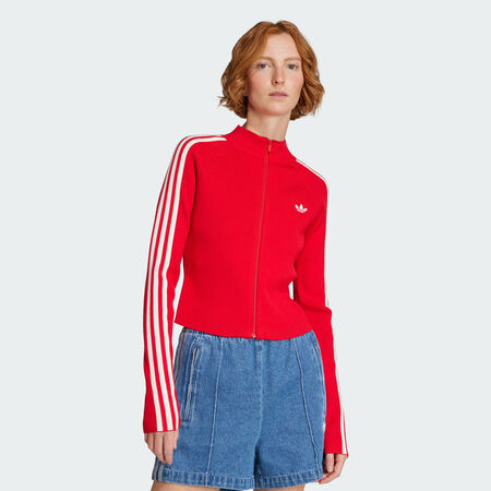 ADIDAS ORIGINALS Veste de survêtement maille slim 3 bandes Adicolor Better Scarlet FEMME