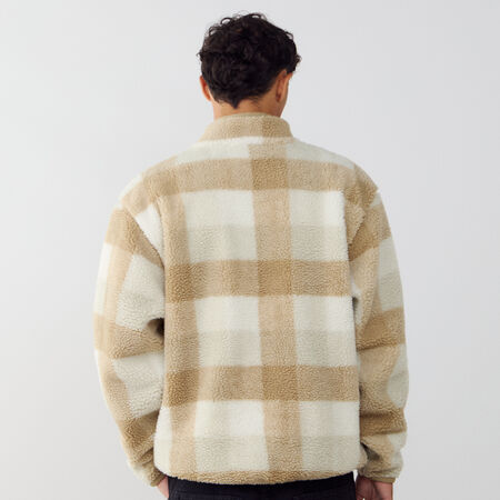 NIKE SWEAT HALF ZIP PLAID SHERPA BROWN/WHITE MEN