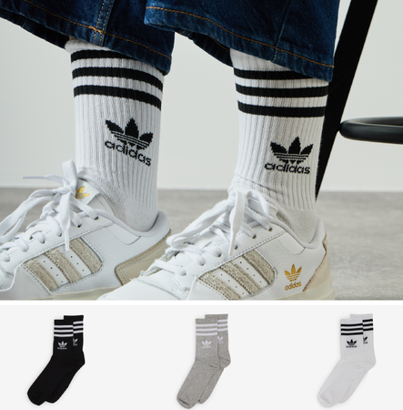 ADIDAS ORIGINALS MID CUT CREW TREFOIL SOCKS X3 WHITE/BLACK MEN