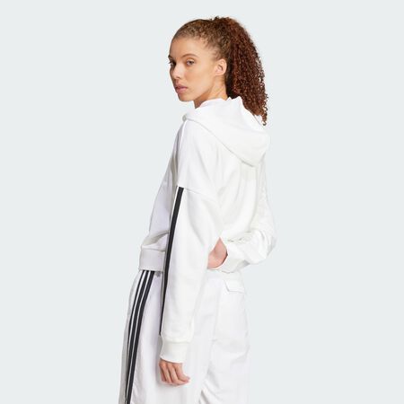 ADIDAS SPORTSWEAR Sweat-shirt à capuche zip 1/4 french terry 3 bandes Essentials White / Black FEMME