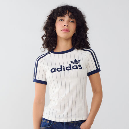 ADIDAS ORIGINALS TEE SHIRT SLIM 3 STRIPES BEIGE/BLACK WOMEN