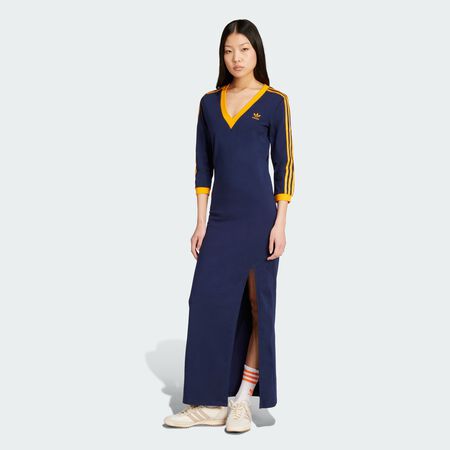 ADIDAS ORIGINALS Adicolor Classics 3-Stripes Maxi Dress Night Indigo / Crew Orange WOMEN