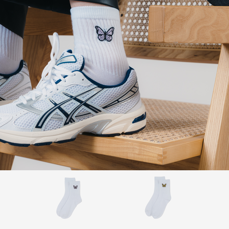 COURIR BUTTERFLY MID CREW 2PK WHITE/MULTI-COLOURED UNISEX