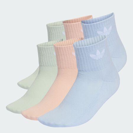 ADIDAS ORIGINALS Mid Ankle Socks 6 Pairs Blush Pink / Linen Green / Crystal Sky UNISEX