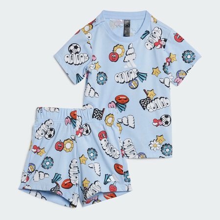 ADIDAS SPORTSWEAR Ensemble imprimé intégral fun Seasonal Essentials Enfants Glow Blue / Multicolor / White CADET