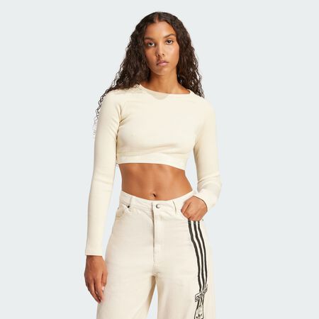 ADIDAS ORIGINALS Crop top manches longues bords-côtes Cream White FEMME