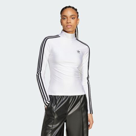 ADIDAS ORIGINALS T-shirt manches longues col cheminée 3 bandes Adicolor White FEMME
