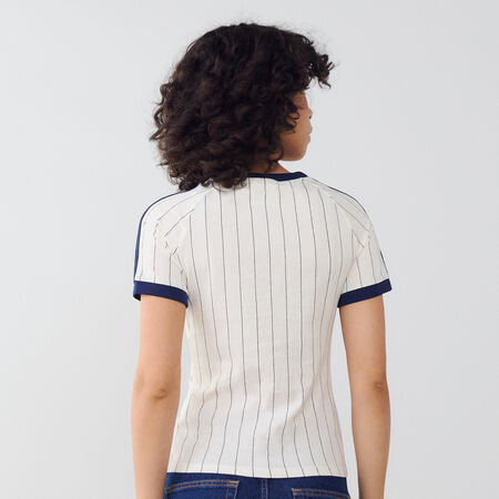 ADIDAS ORIGINALS TEE SHIRT SLIM 3 STRIPES BEIGE/BLACK WOMEN