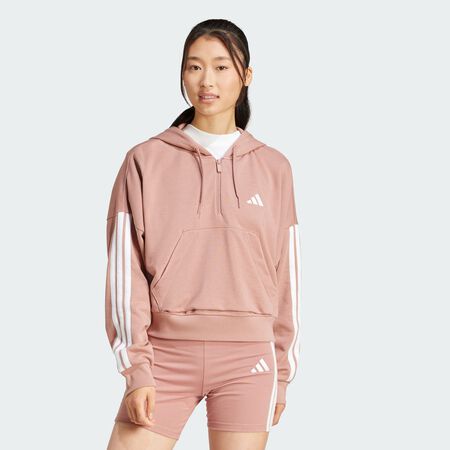 ADIDAS SPORTSWEAR Sweat-shirt à capuche zip 1/4 french terry 3 bandes Essentials Warm Clay / White FEMME