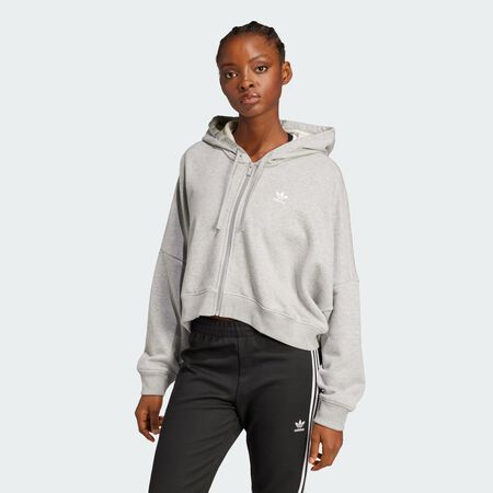 ADIDAS ORIGINALS Veste à capuche courte entièrement zippée French terry Essentials Medium Grey Heather FEMME