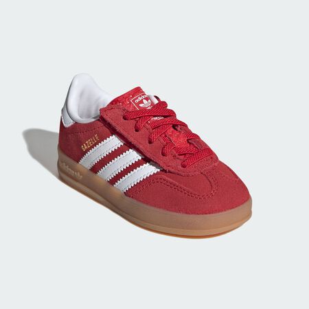 ADIDAS ORIGINALS GAZELLE INDOOR COMFORT CLOSURE ELASTIC LACE SHOES Better Scarlet / Cloud White / Gum BABIES