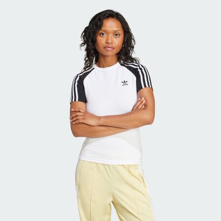 ADIDAS ORIGINALS T-shirt slim manches raglan 3 bandes Adicolor White / Black FEMME