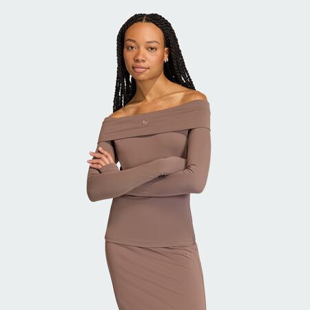 ADIDAS ORIGINALS OFF-SHOULDER LONG SLEEVE Top Earth Strata WOMEN