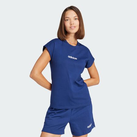 ADIDAS SPORTSWEAR T-shirt coton Essentials Linear Dark Blue / White FEMME