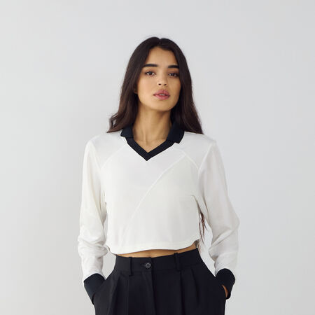 TOP CROP JERSEY : BLANC/NOIR