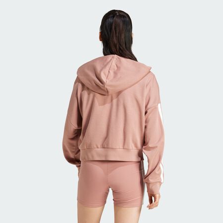 ADIDAS SPORTSWEAR Sweat-shirt à capuche zip 1/4 french terry 3 bandes Essentials Warm Clay / White FEMME