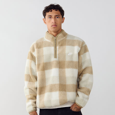 NIKE SWEAT HALF ZIP PLAID SHERPA BROWN/WHITE MEN