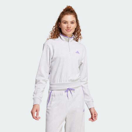 ADIDAS ORIGINALS Veste de survêtement courte molleton à quart de zip Essentials Color Pop Light Grey Heather FEMME