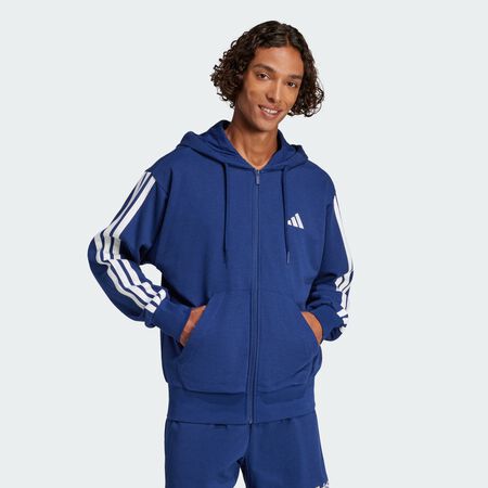 ADIDAS ORIGINALS Veste à capuche entièrement zippée French terry 3 bandes Essentials Dark Blue / White HOMME