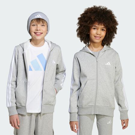 ADIDAS SPORTSWEAR Essentials Full-Zip Hoodie Kids Medium Grey Heather / White JUNIOR